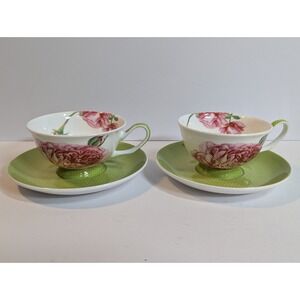 Stechcol Gracie Bone China Roses Polka Dots Set Of 2 Tea Cup And‎ Saucer
